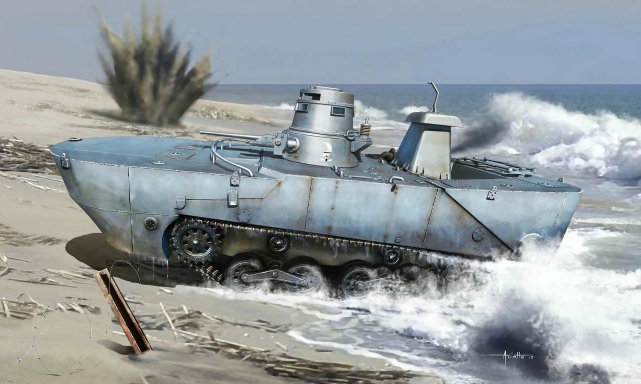 танк, японский, плавающий, type 2, амфибия, ка-ми, Арт
