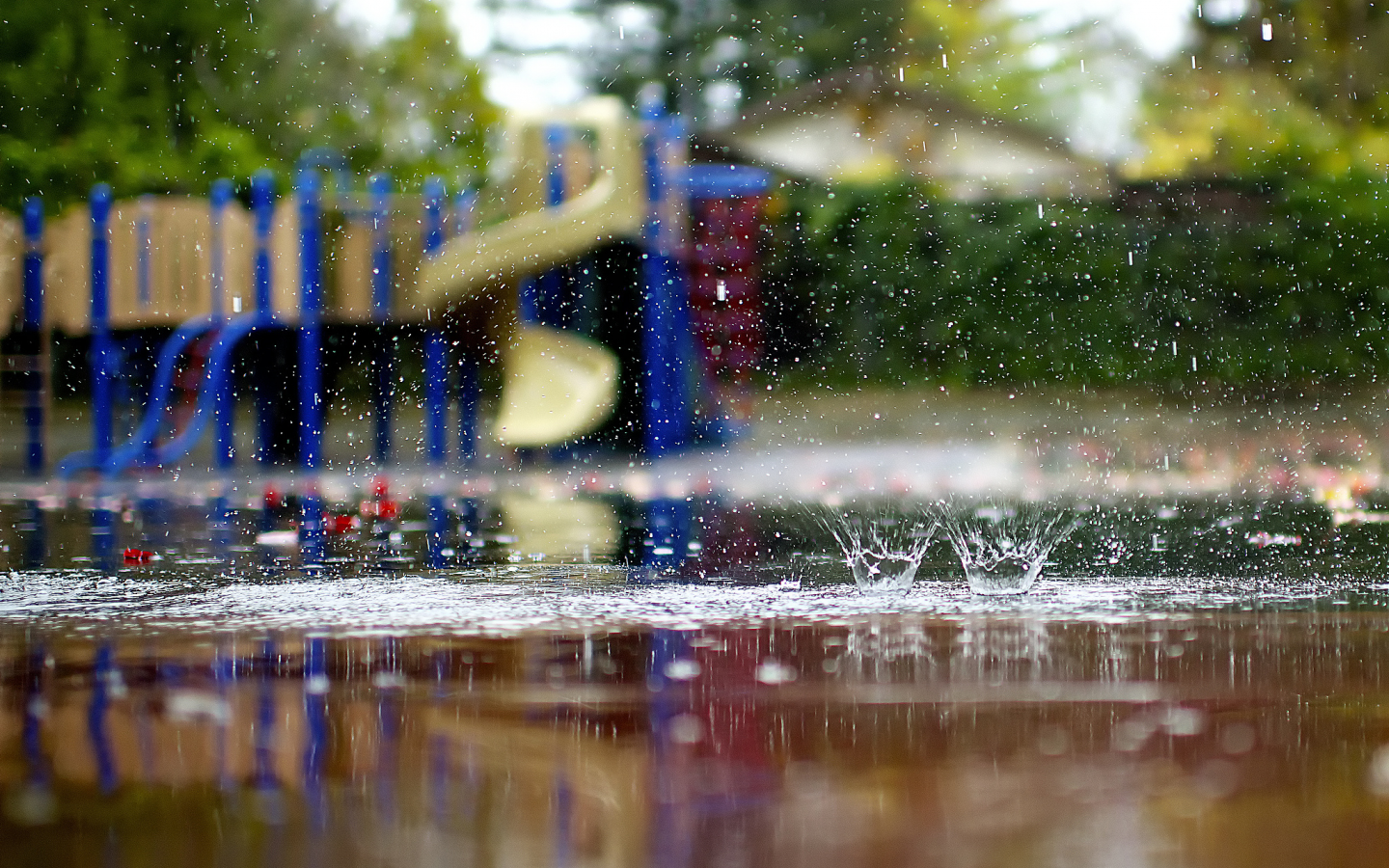 детская площадка, брызги, лужи, осень, Макро, дождь