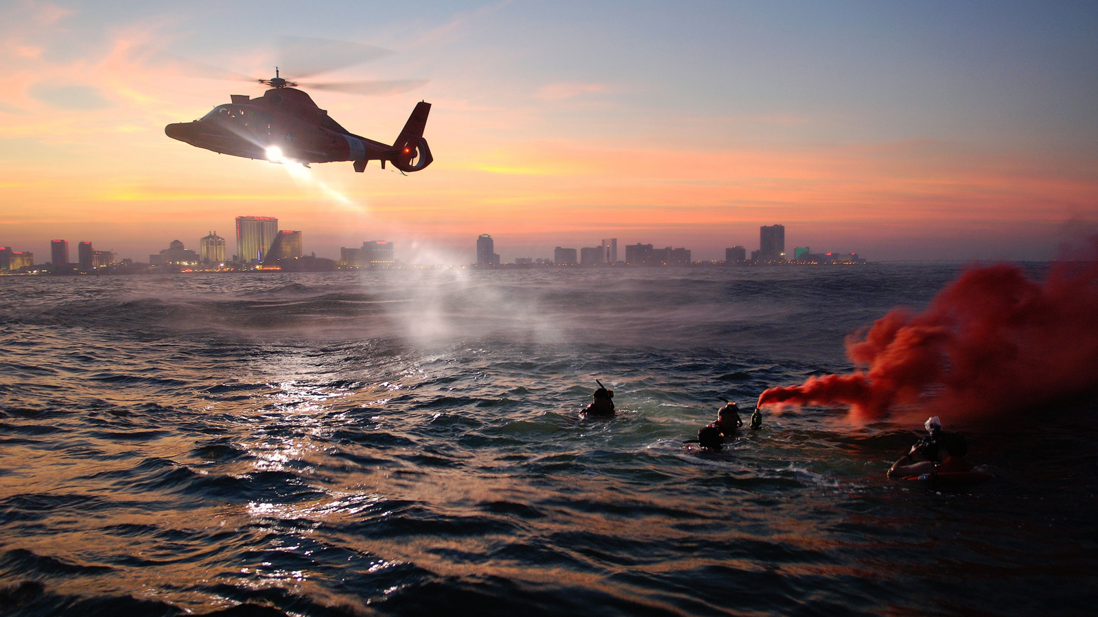 вертолет, море, береговая охрана, Вода