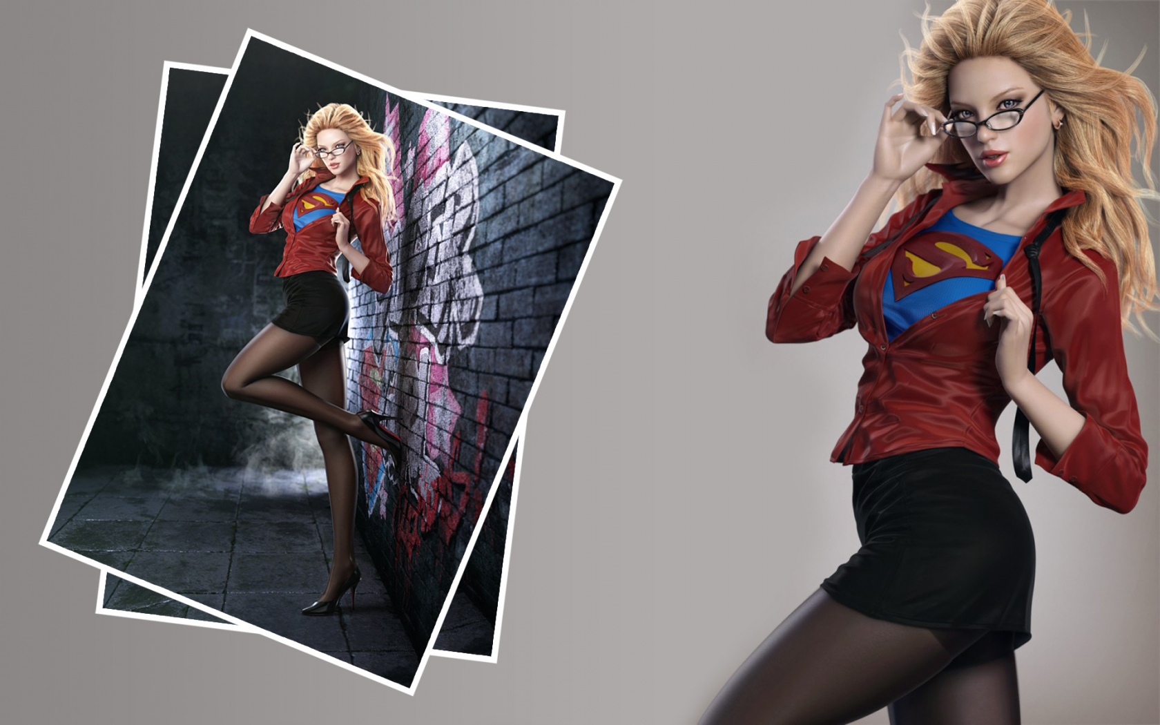 clothing, shoes, heels, blonde, sexy, shirts, legs, red blouse, Super girl, pantyhose