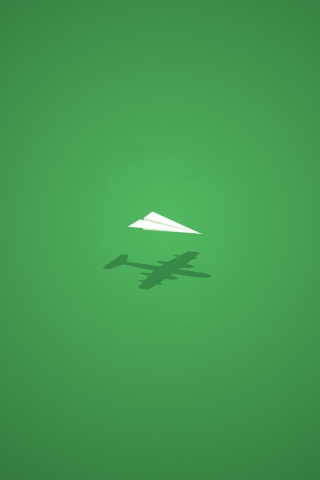 тень, бумажный самолет, зеленый, Минимализм