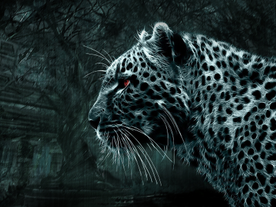 3d, леопард, дикая кошка, смотрит, Картинка