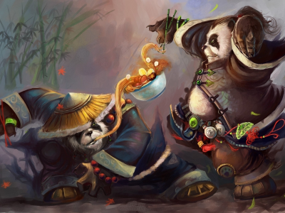 World of warcraft, лапша, две, панды, еда, делёж, mists of pandaria