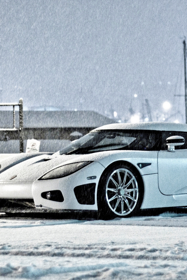white, Koenigsegg, кёнинсегг, белый, ccx, зима, вид сбоку, snow, winter