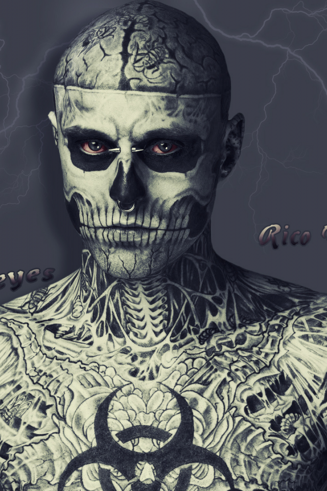молния, татуировки, глаза, the zombie, Rico, человек скелет