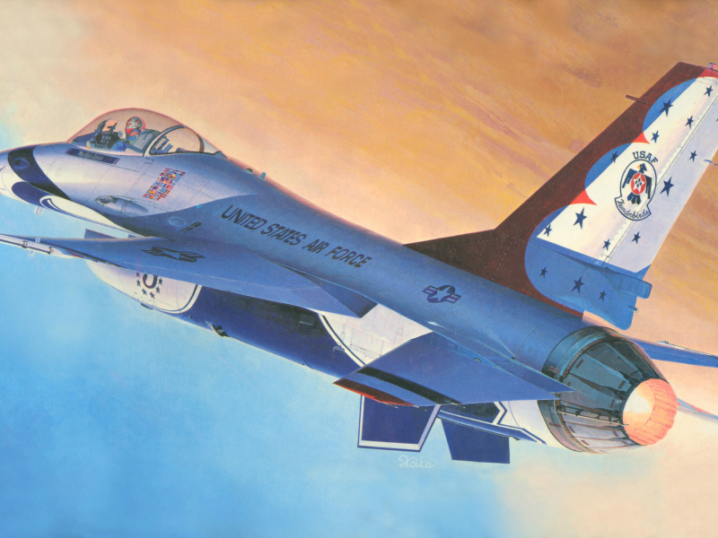 Арт, самолет, американский, fighting falcon, f-16