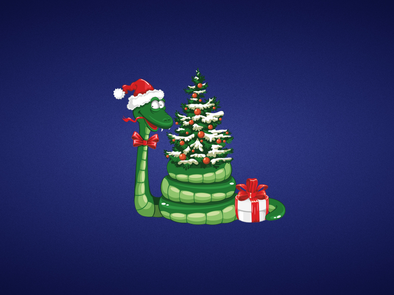 Змея, подарок, фиолетовый фон, елка, новый год