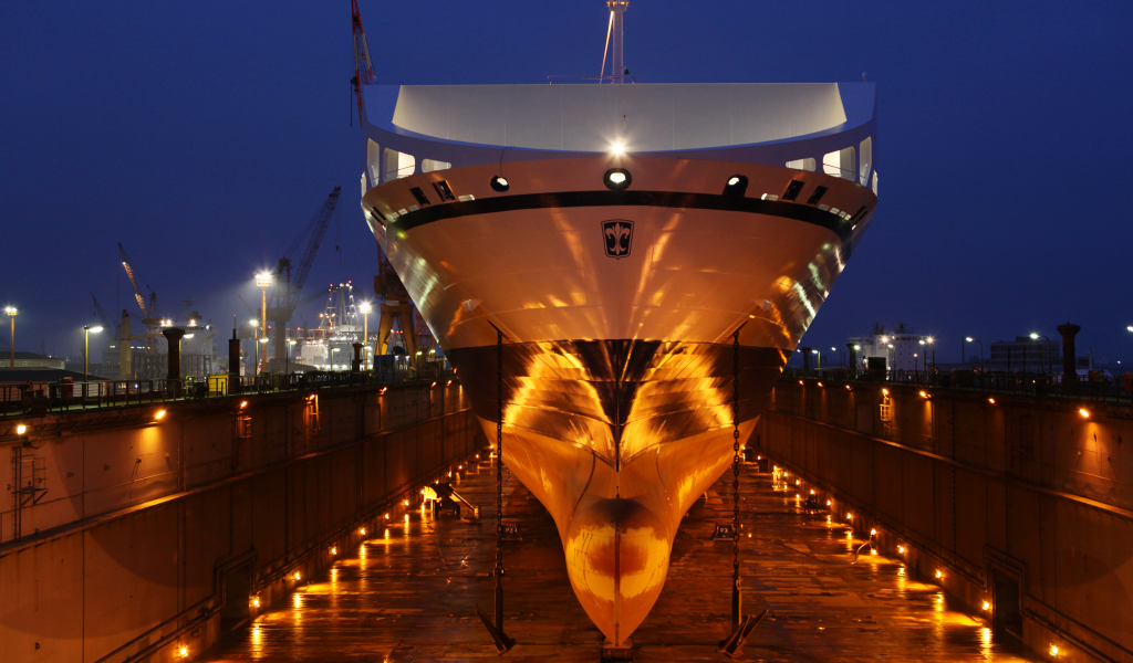 Bore sea, порт, ночь, ship, судно, anchores, док, lights, dry dock