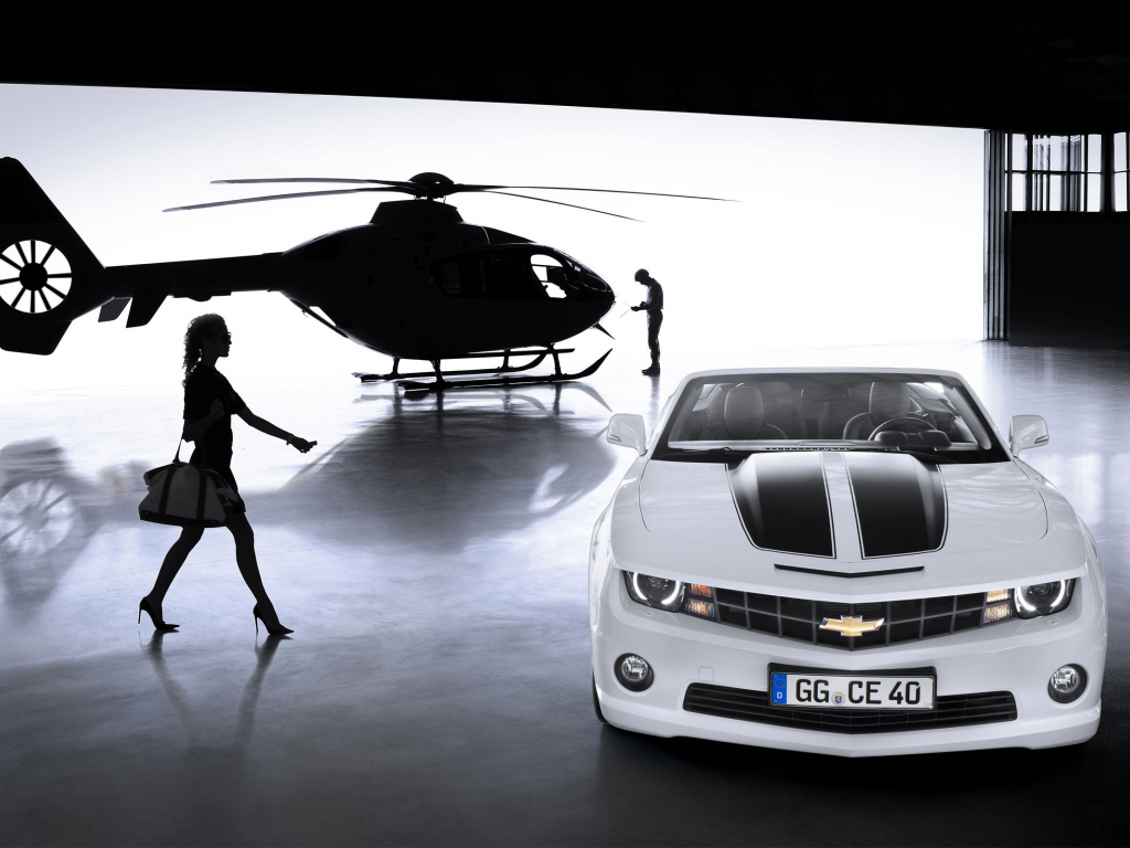 вертолёт, Chevrolet, camaro, convertible 2012, девушка