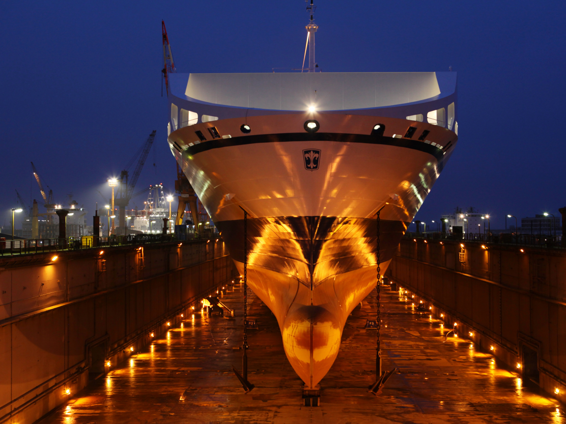 Bore sea, порт, ночь, ship, судно, anchores, док, lights, dry dock