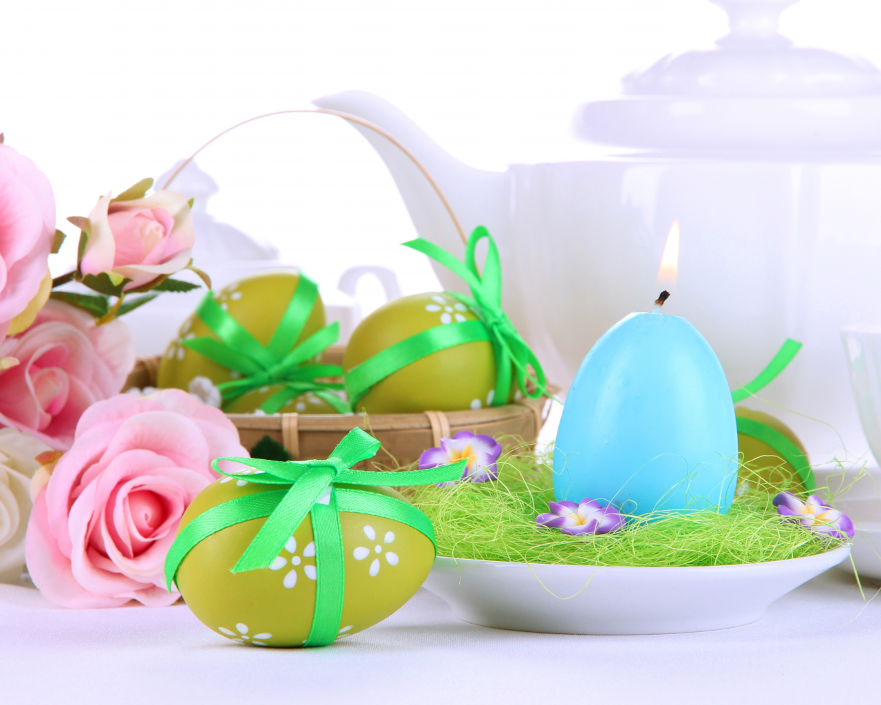 праздник, яйца, чайник, пасхальные, свеча, весна, Пасха