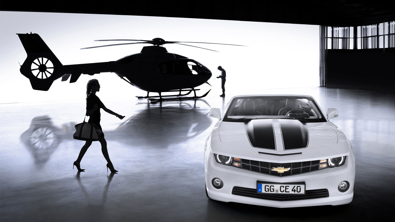 вертолёт, Chevrolet, camaro, convertible 2012, девушка