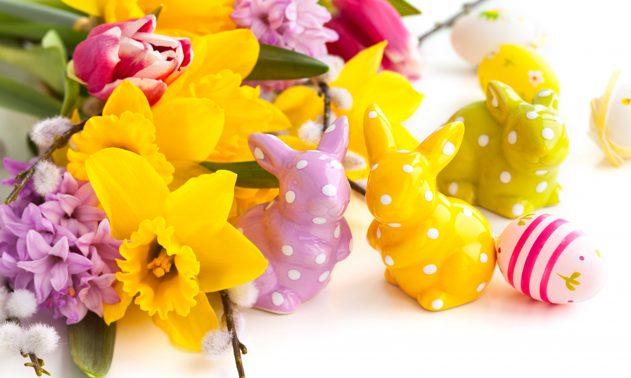 Easter, яйца, пасхальные, кролики, пасха, статуэтки, цветы