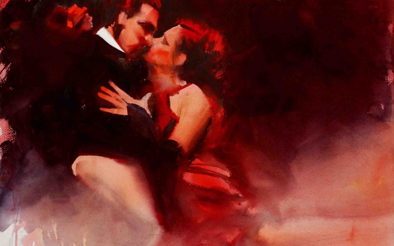 поцелуй, танго, танец, alvaro castagnet, акварель, арт, картина