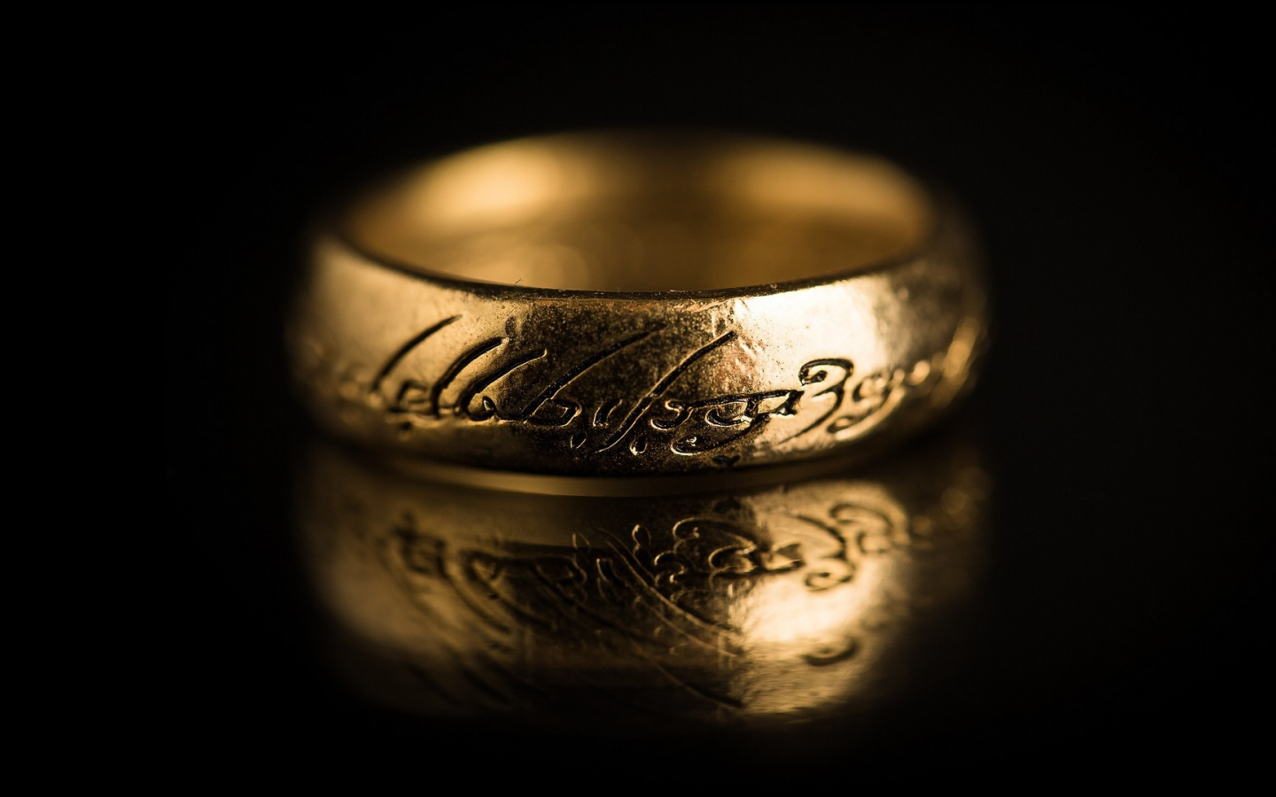 золотое, кольцо, надписи, темный фон, Властелин колец
