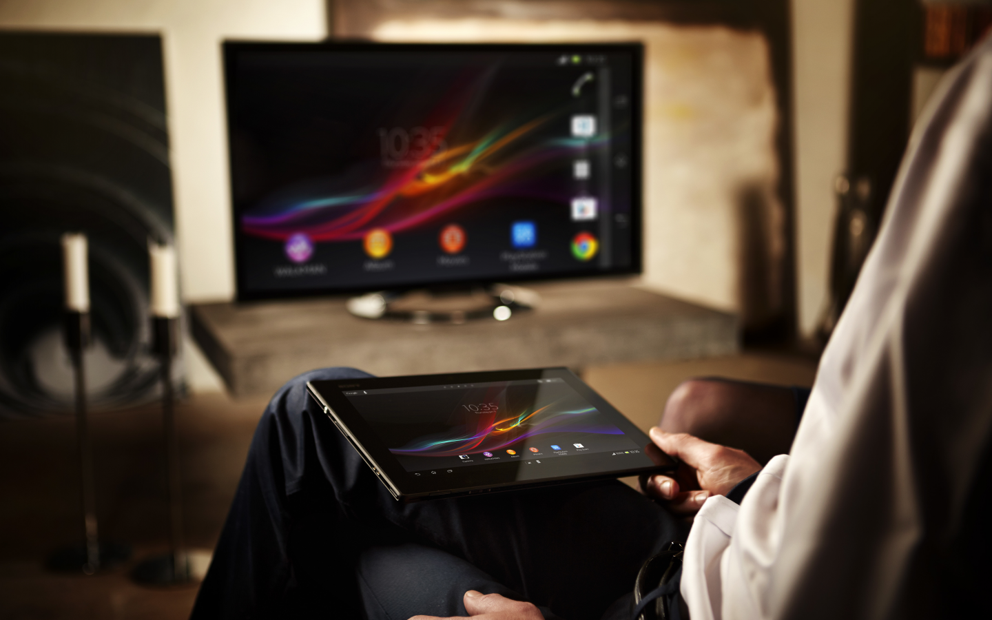 мужчина, android, xperia tablet z, Sony, телевизор, планшет