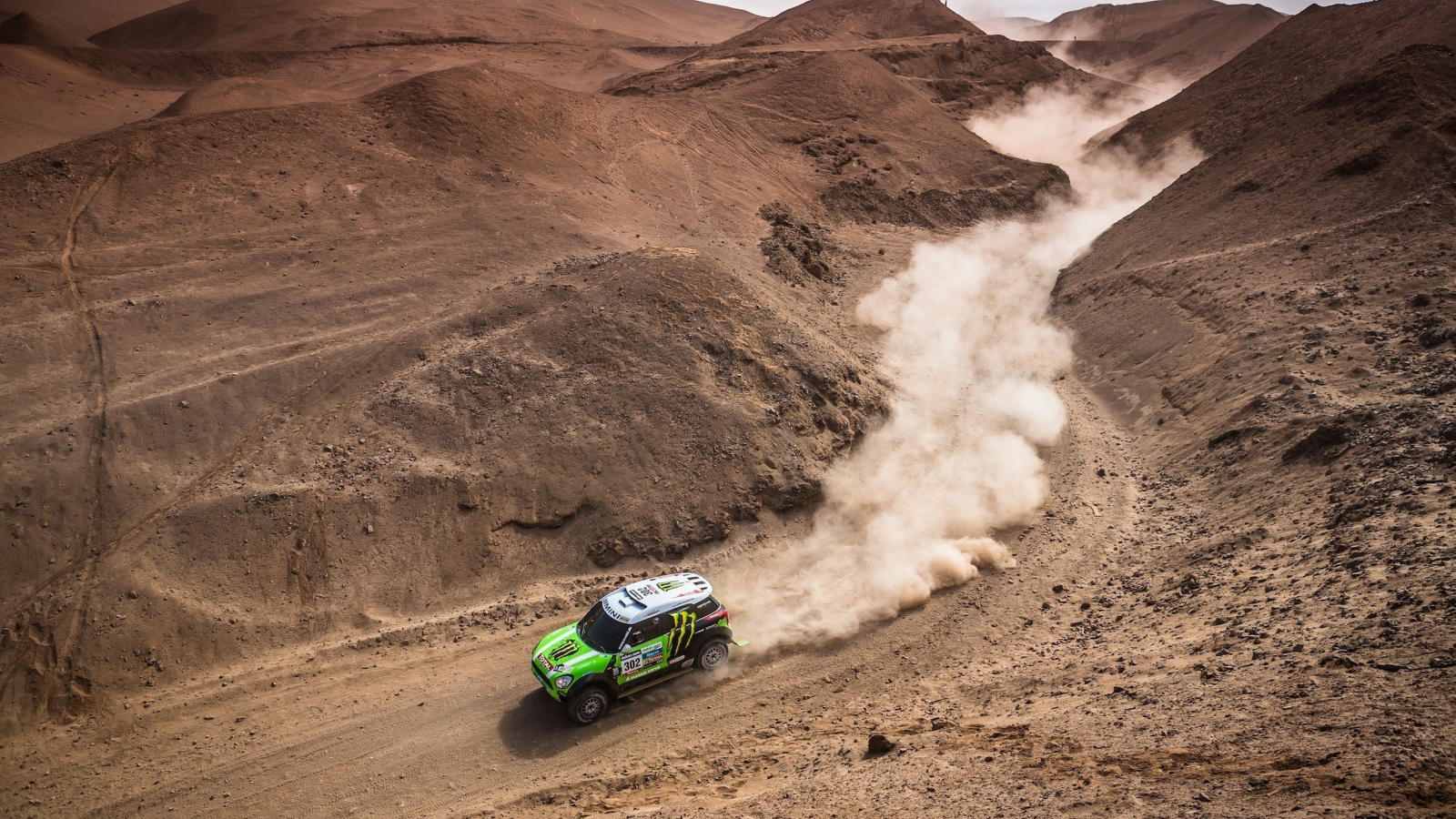 вид сверху, Mini cooper, зеленый, rally, dakar, mini, пыль, мини купер