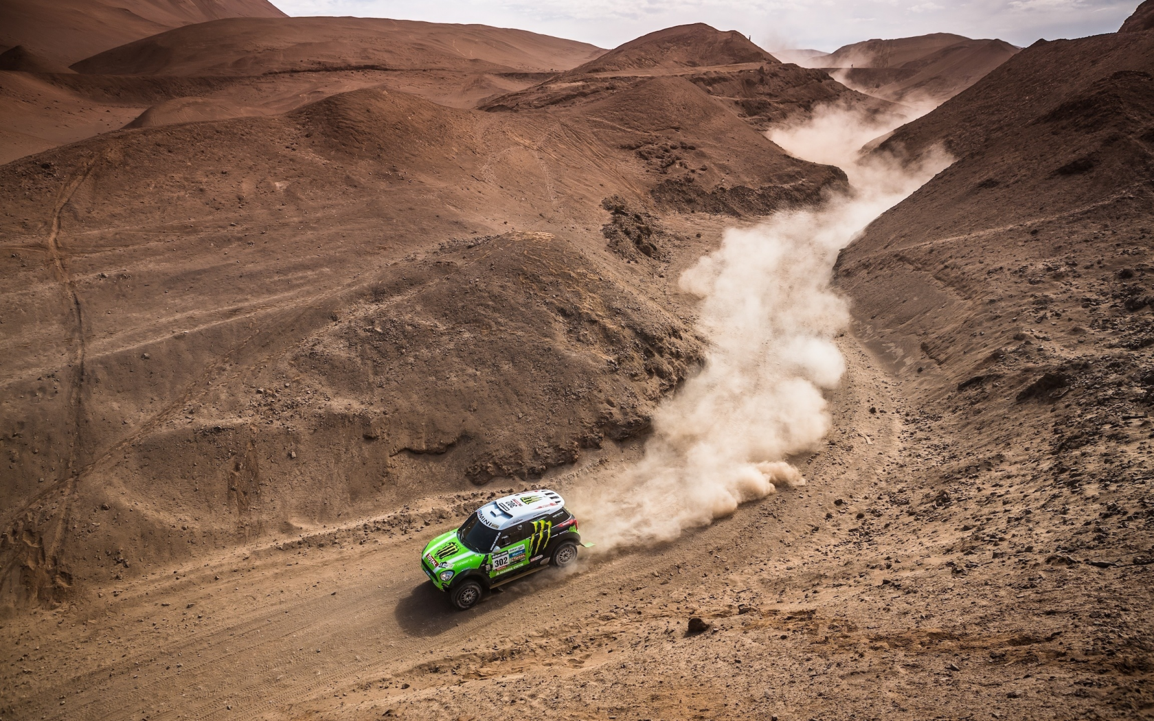 вид сверху, Mini cooper, зеленый, rally, dakar, mini, пыль, мини купер