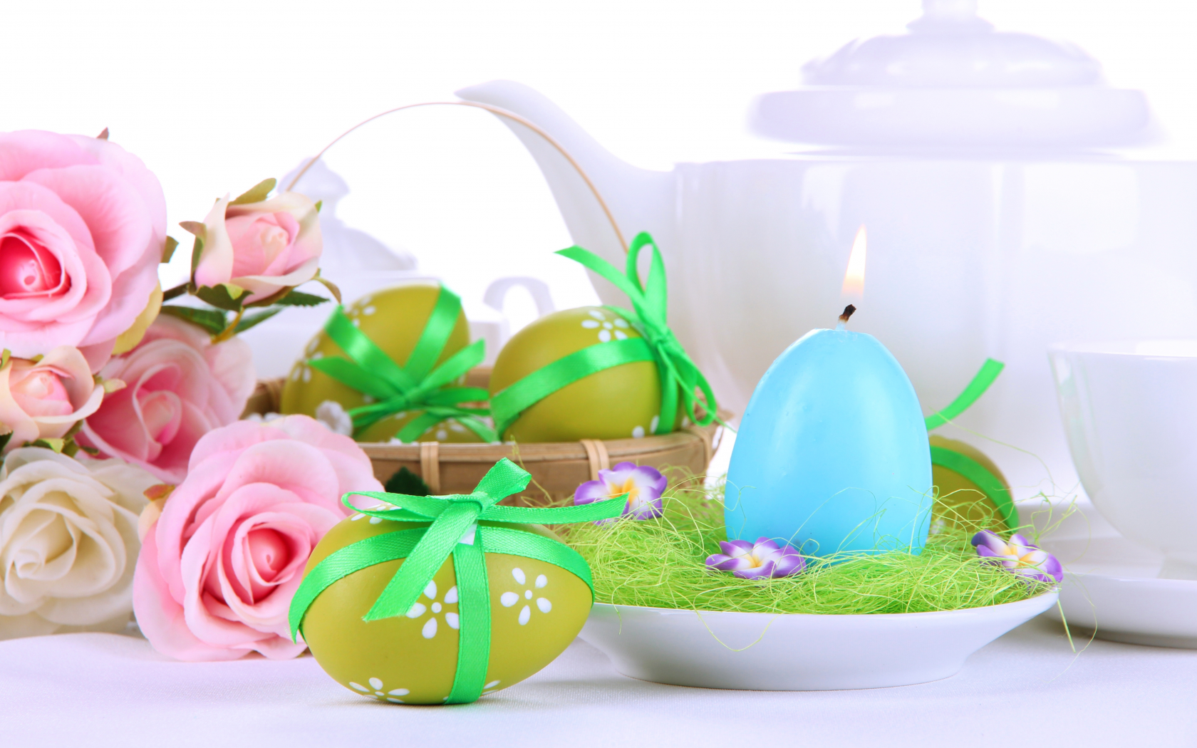 праздник, яйца, чайник, пасхальные, свеча, весна, Пасха