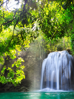 солнце, водопад, деревья, thailand, природа, Kanchanaburi