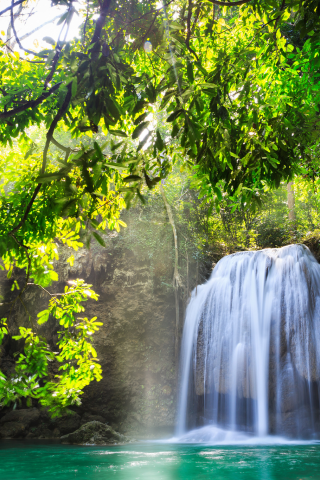 солнце, водопад, деревья, thailand, природа, Kanchanaburi