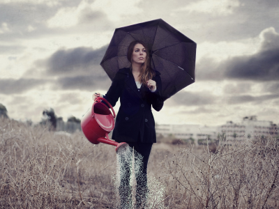 ситуация, поле, Девушка, зонт