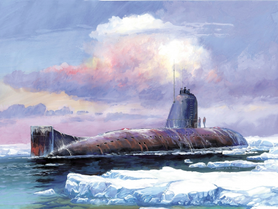 submarine, небо, Арт, льды, подводная, вода, к-3, облака, лодка