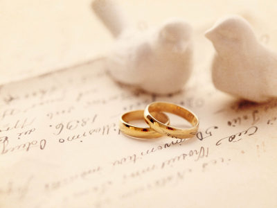 Обручальные кольца, голубки, пара, свадьба