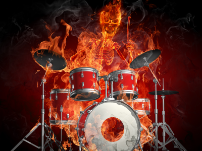 flames, барабаны, огонь, скелет