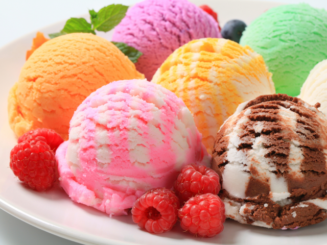 мороженое, малина, десерт, ассорти, ягоды, черника