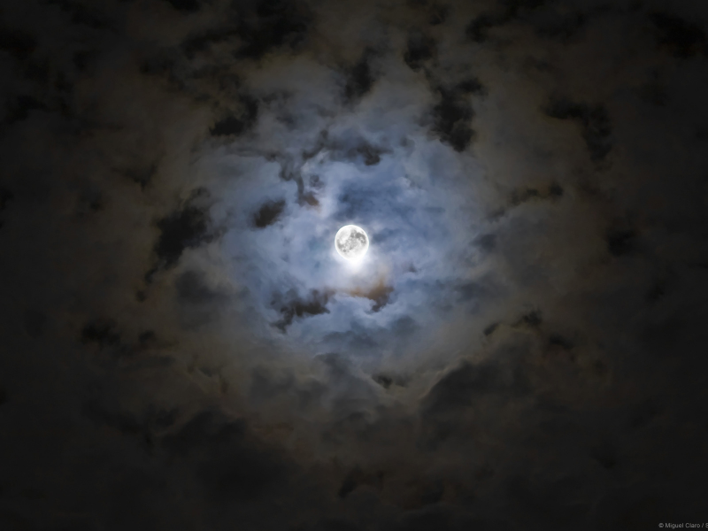 Луна, ночь, небо, облака