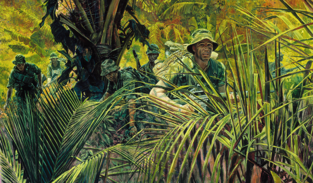 экипировка, рисунок, оружие, солдаты, вьетнам, джунгли