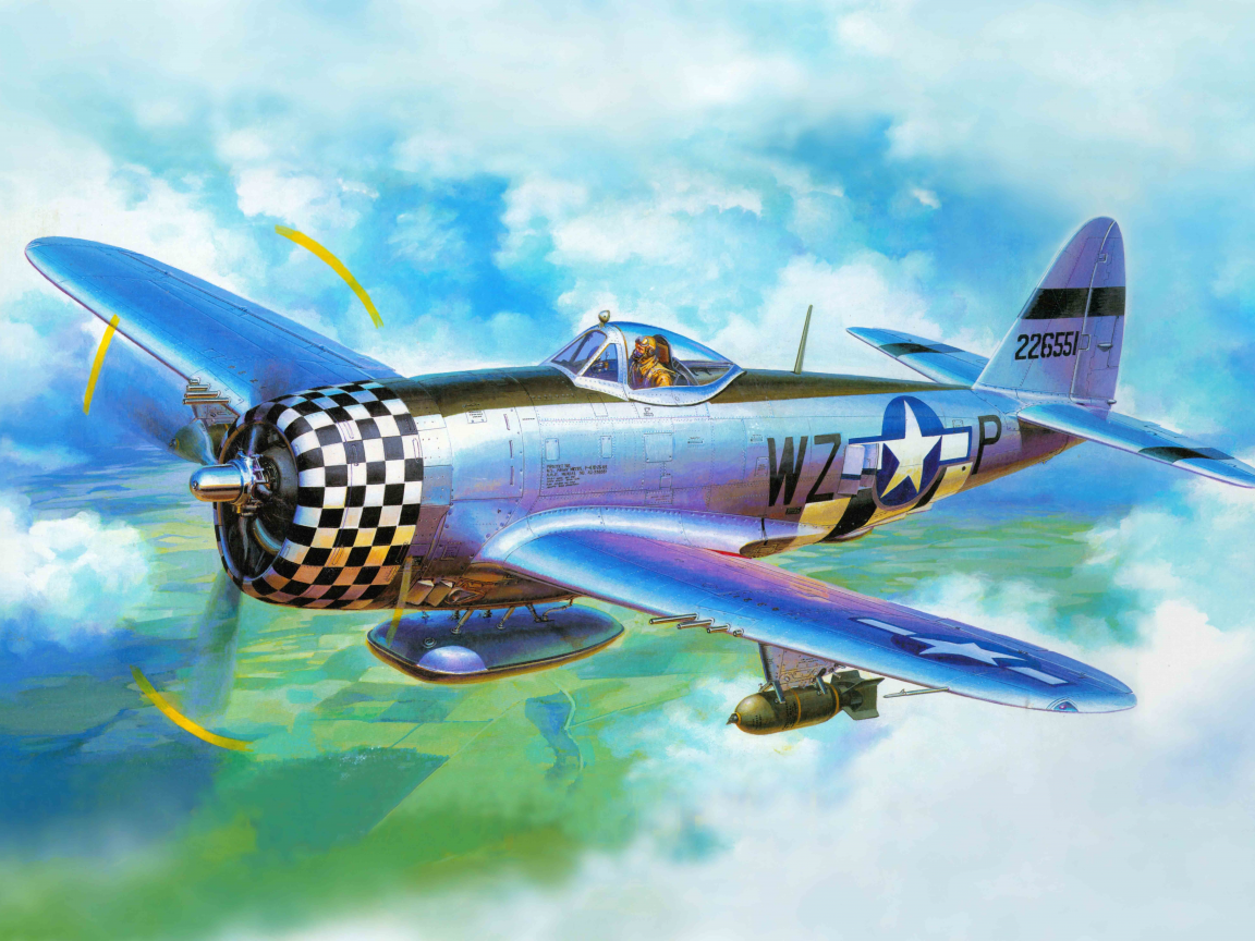 арт, republic, p-47d thunderbolt, истребитель, самолет