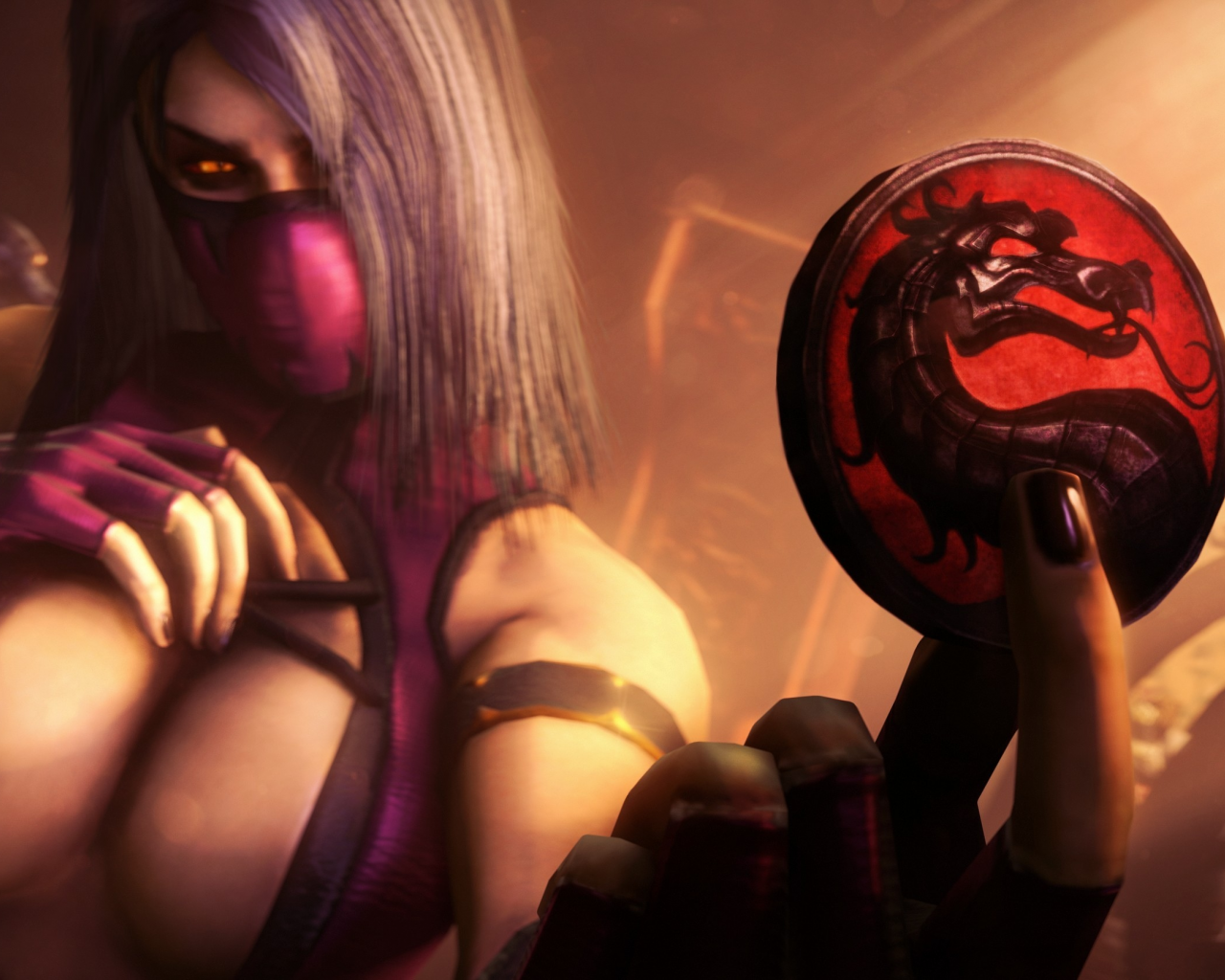 mileena, девушка, фокус, testing your sight, mortal kombat, монета, арт