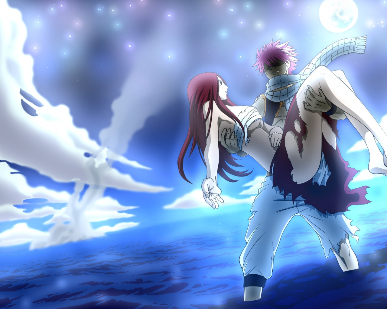 fairy tail, natsu dragneel, сказка о хвосте феи, akemiii, арт, erza scarlet