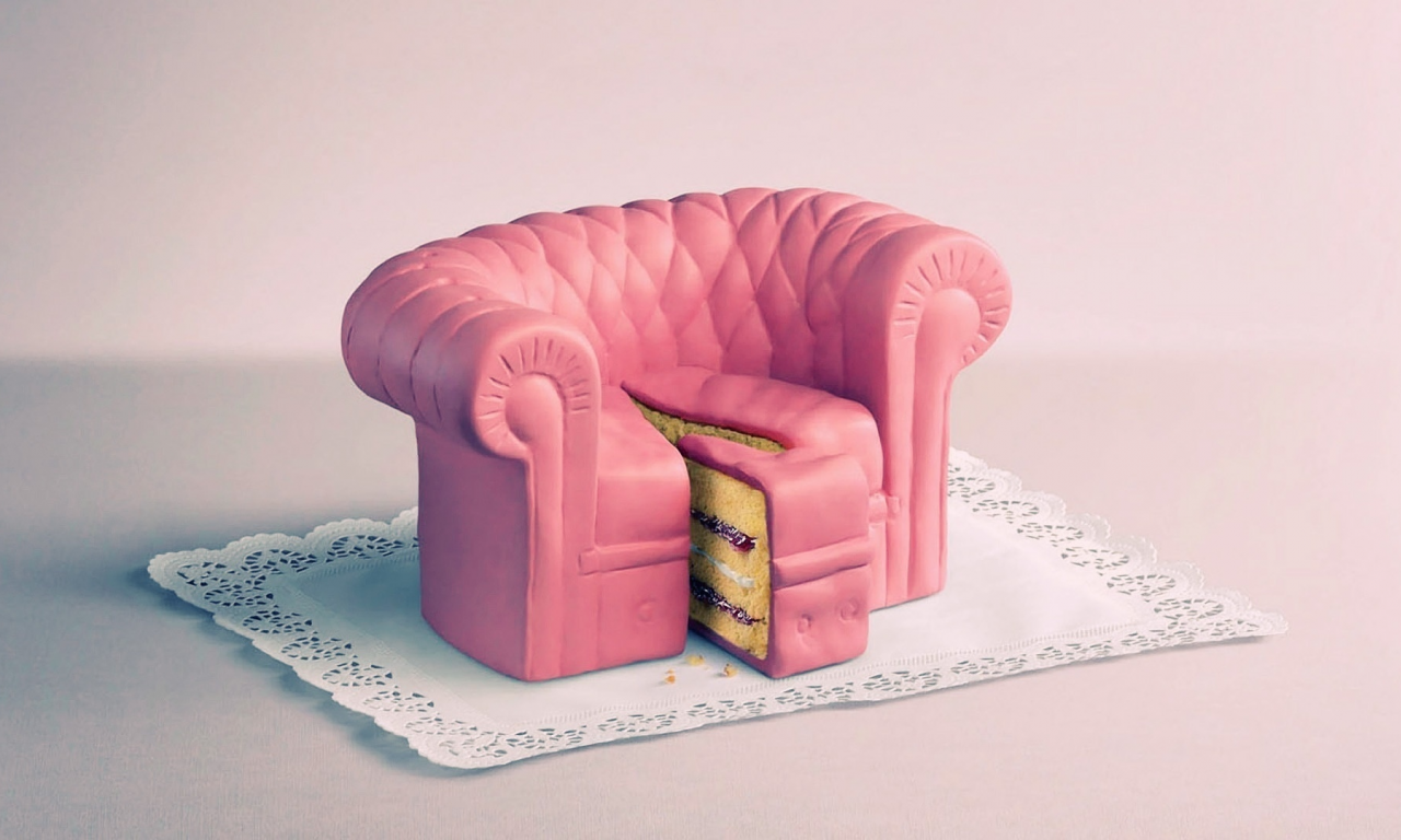 диван, пироженое, салфетка, розовый, торт, кусок