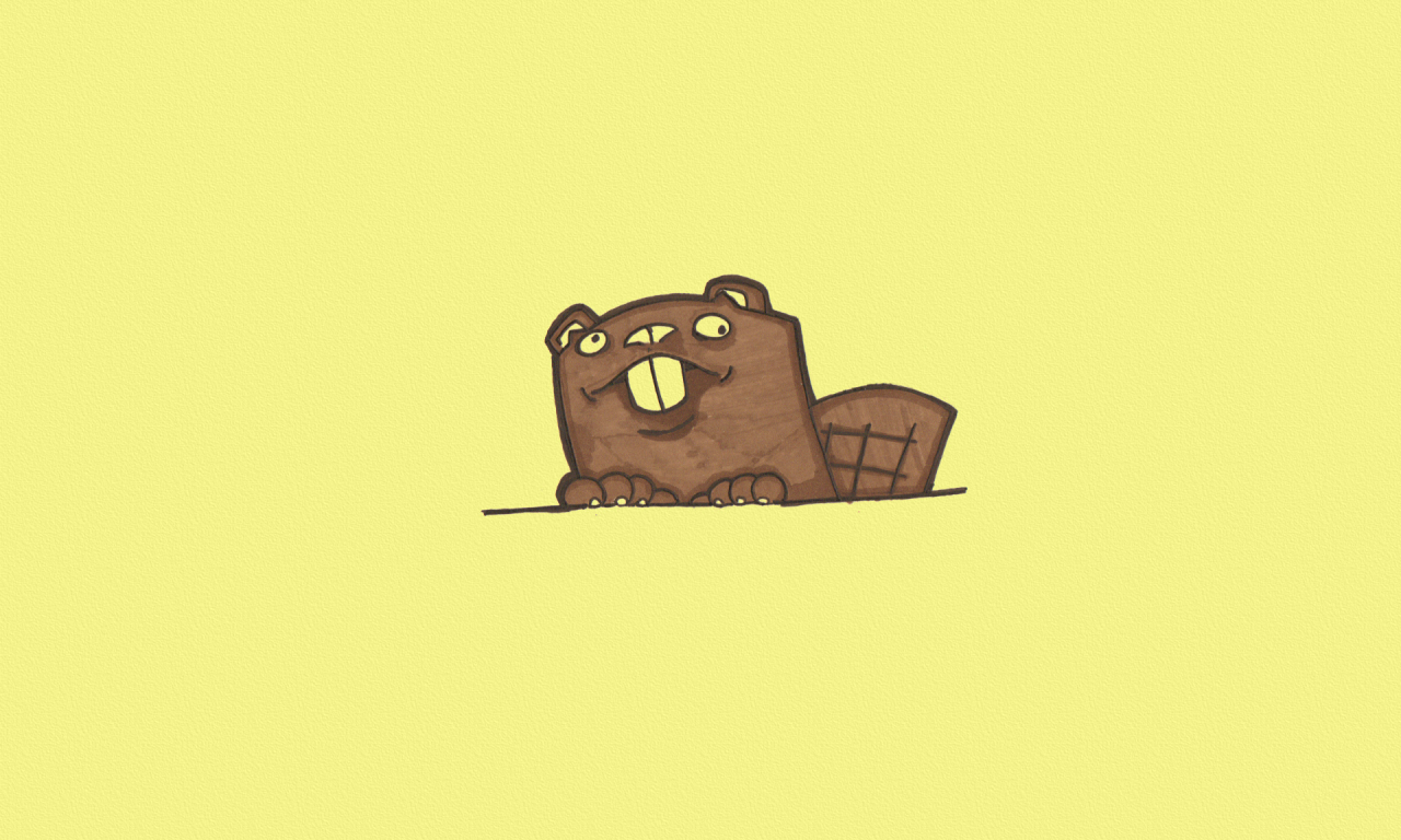 желтый фон, beaver, выглядывает, хвост, животное, бобер