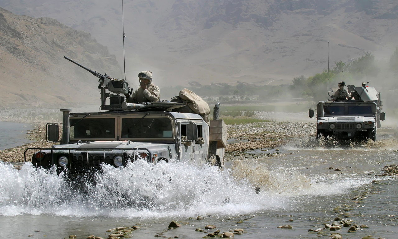камни, армейские, автомобили, река, горы, афганистан