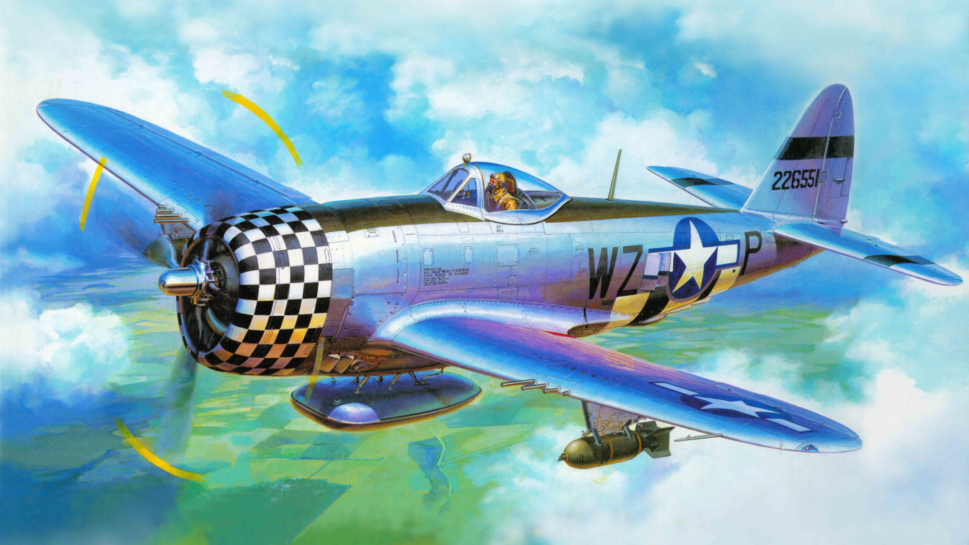 арт, republic, p-47d thunderbolt, истребитель, самолет