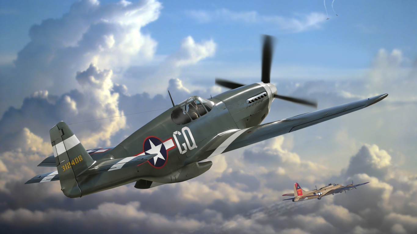 самолет, арт, p-51, north american, американский, mustang