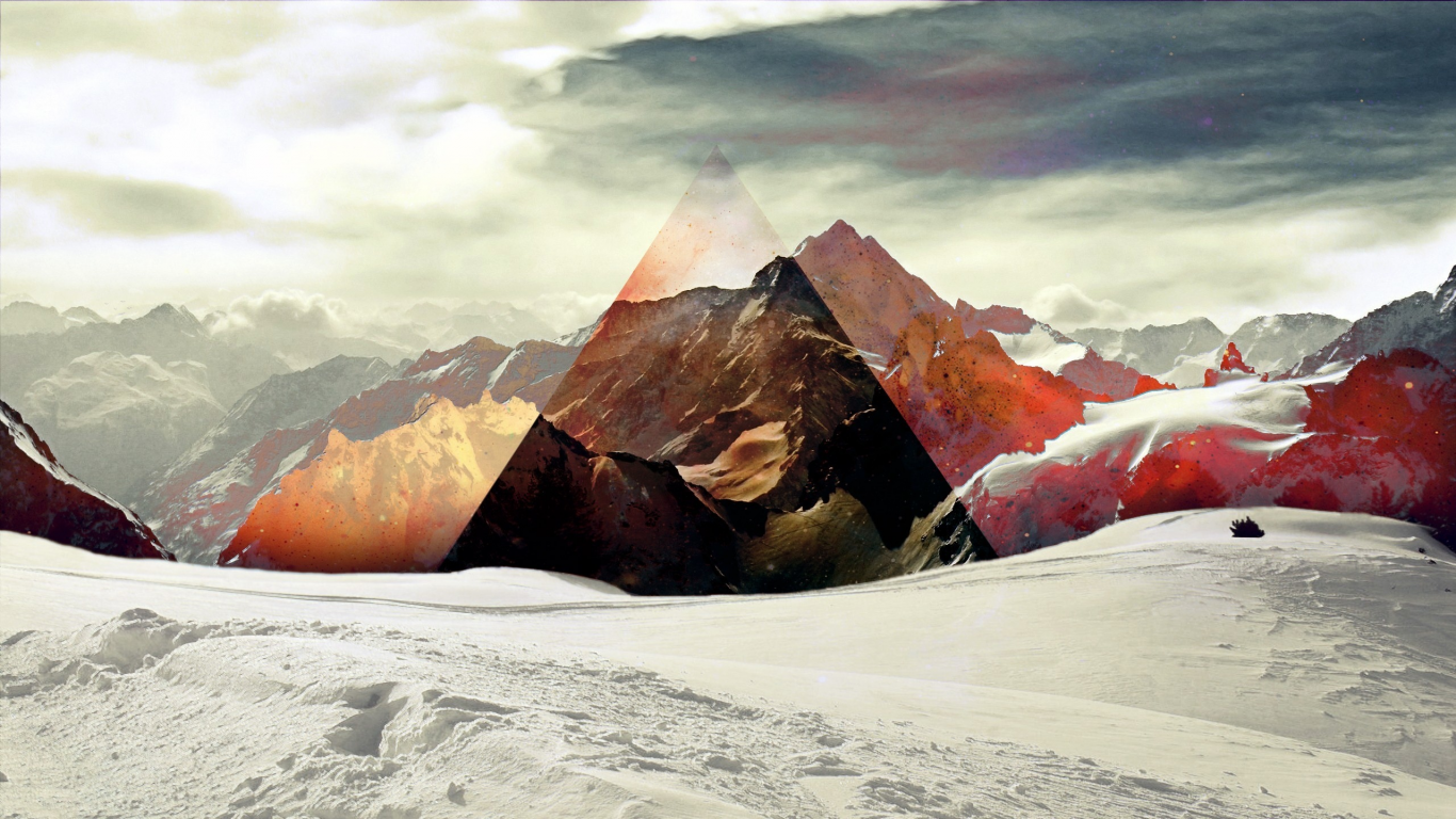 горы, снег, треугольник, цвета, абстракции