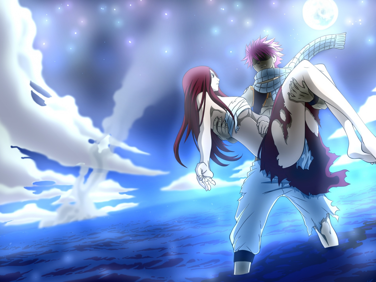 fairy tail, natsu dragneel, сказка о хвосте феи, akemiii, арт, erza scarlet