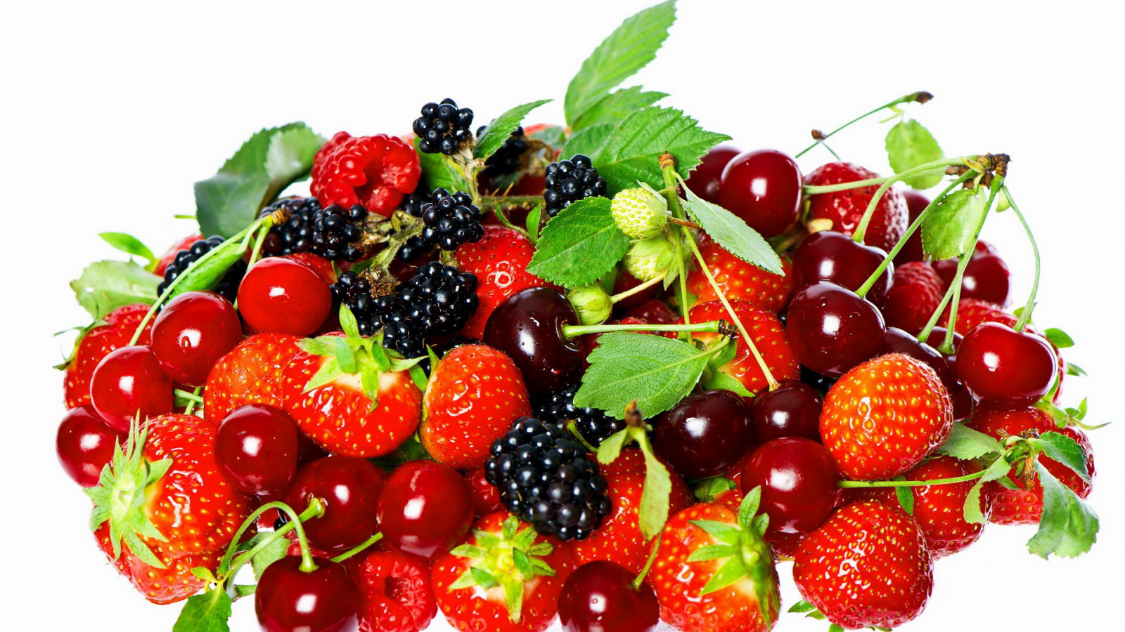 ягоды, вишня, белый, ежевика, клубника, фон, макро