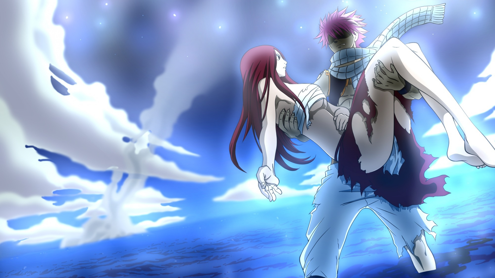 fairy tail, natsu dragneel, сказка о хвосте феи, akemiii, арт, erza scarlet