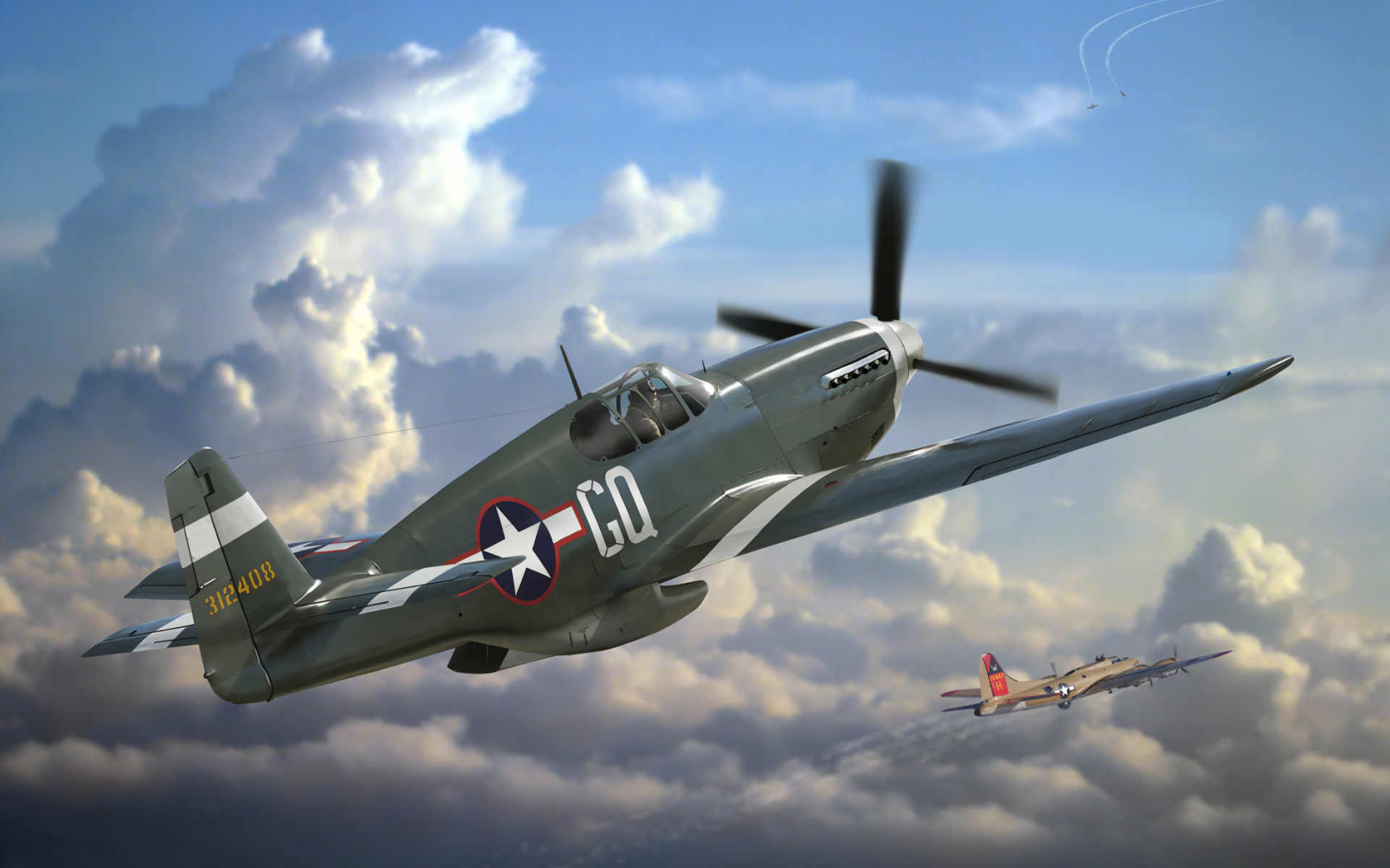 самолет, арт, p-51, north american, американский, mustang