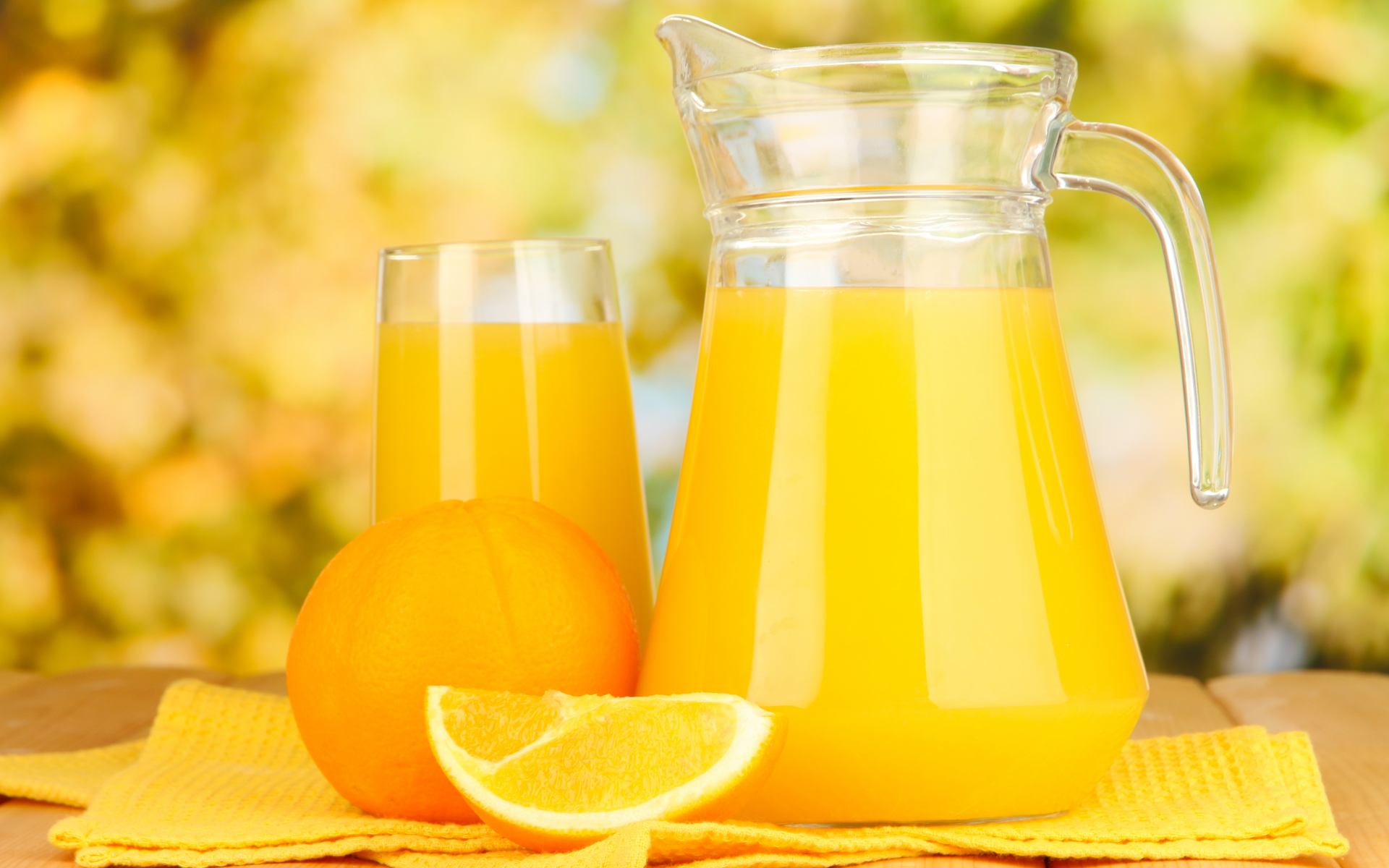 цитрусы, апельсин, стол, стакан, кувшин, сок, фрукты