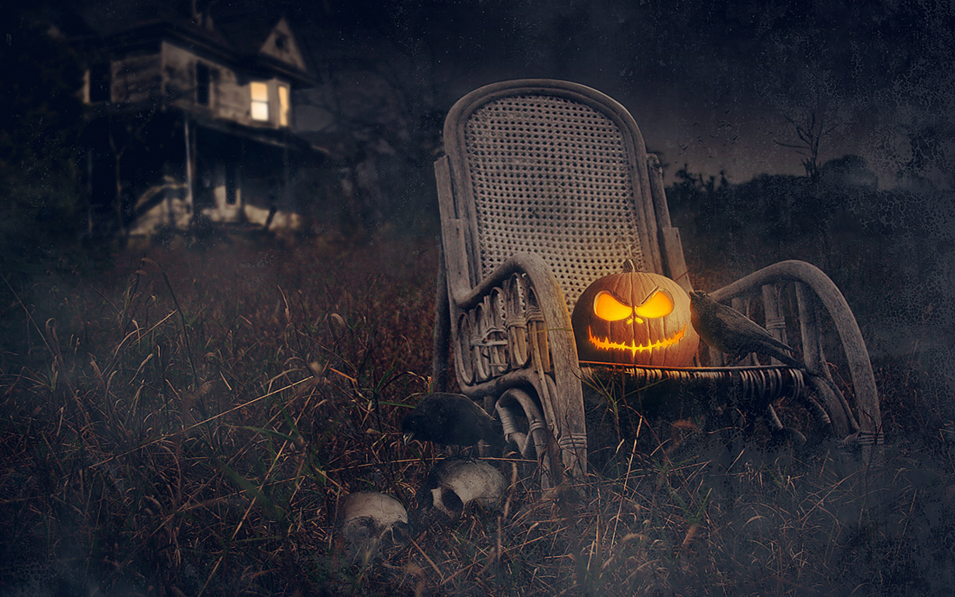halloween, хэллоуин, дом, черепа, грачи, праздник, тыква