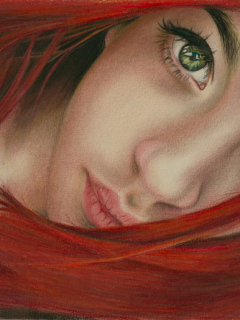 лицо, живопись, девушка, рыжая, арт, волосы, глаза