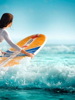 спорт, девушка, вода, волны, сёрфинг, море, водный спорт