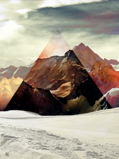 горы, снег, треугольник, цвета, абстракции